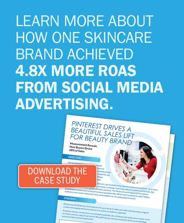 Learn more about how one skincare brand achieved 4.8X more ROAS from social media advertising with an image of the Pinterest case study. 